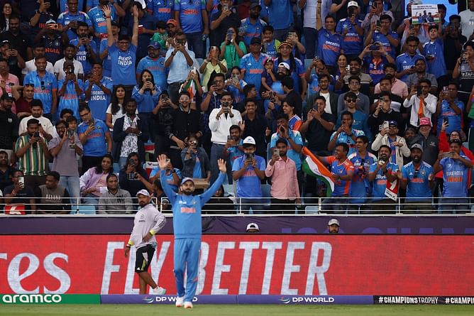 Virat Kohli and Rohit Sharma share a passionate high five after India's win vs New Zealand in ICC Champions Trophy 2025 clash