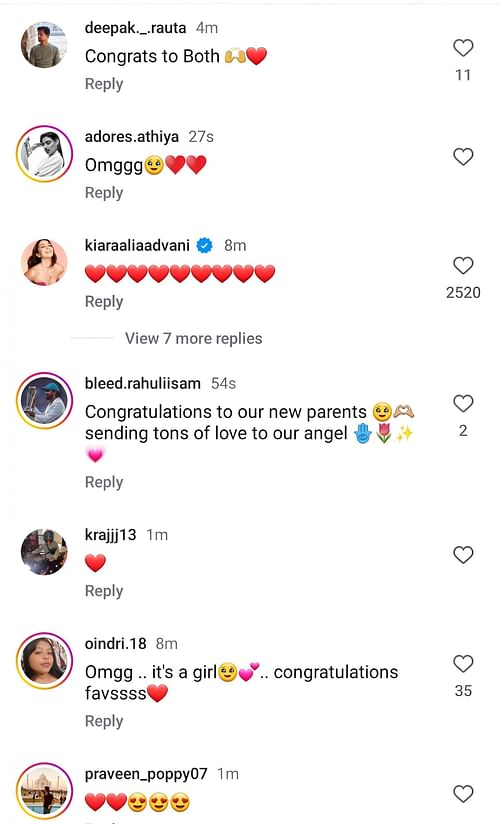 Kiara Advani reacts to Athiya Shetty's Instagram post (Image Credits: Athiya Shetty/IG)