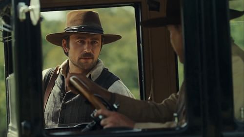 Spencer Dutton (Brandon Sklenar) in a crucial scene, engaging in a conversation that could determine the course of his journey in 1923 Season 2. (Image via Paramount+)