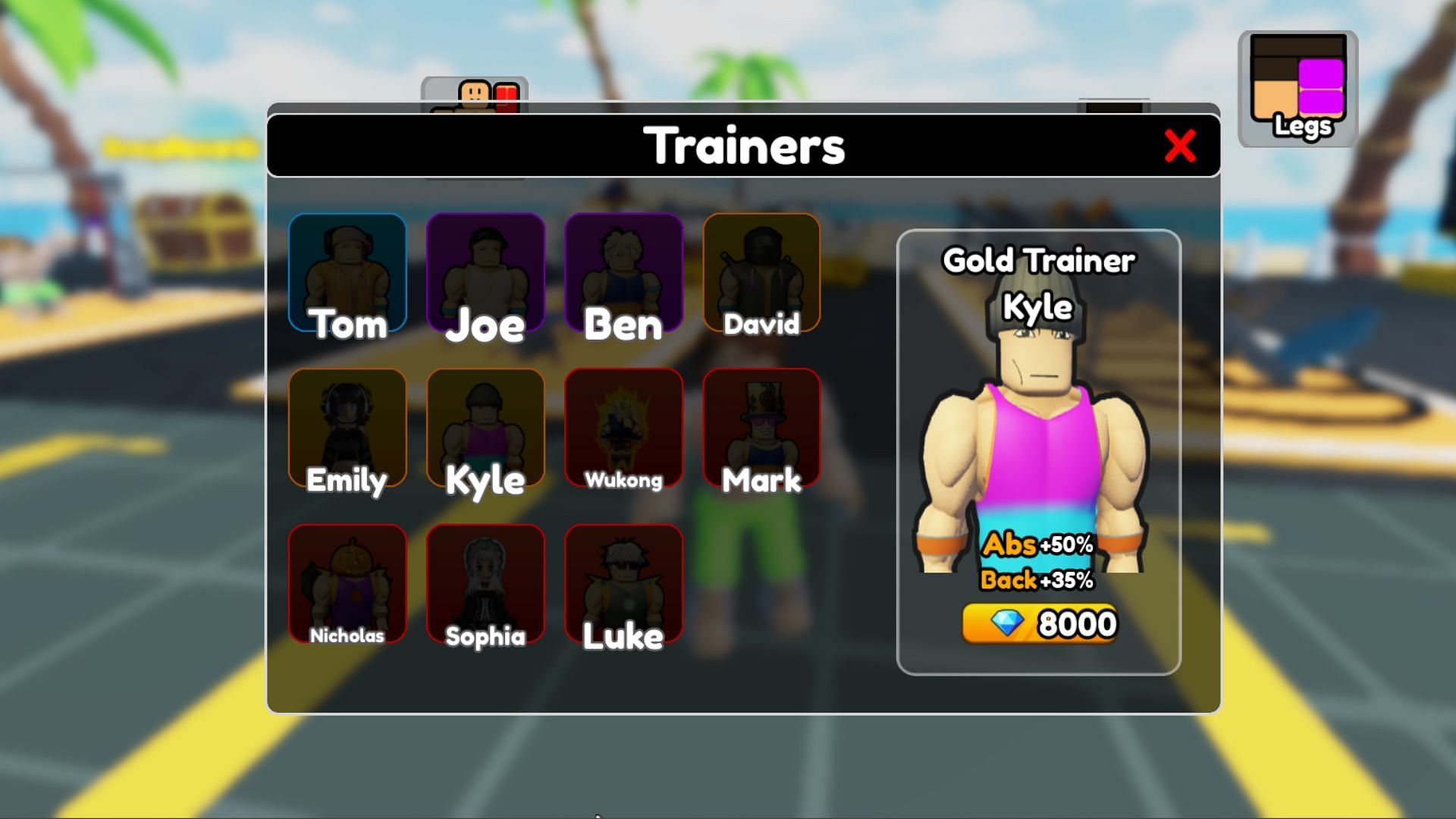 Unlock better Trainers by using Gems in Knockout League (Image via Roblox)