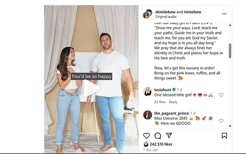 Tavia Hunt's comments on Tim Tebow's post