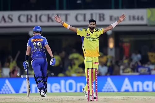 Khaleel Ahmed registered figures of 3/29 in four overs in CSK's IPL 2025 win against MI. [P/C: iplt20.com]