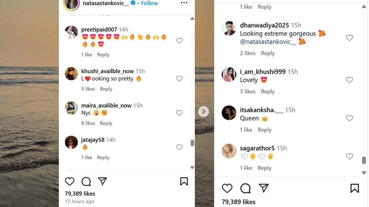 नताशा स्टेनकोविक की तस्वीरों पर फैंस के कमेंट्स (photo credit: instagram/natasastankovic__)