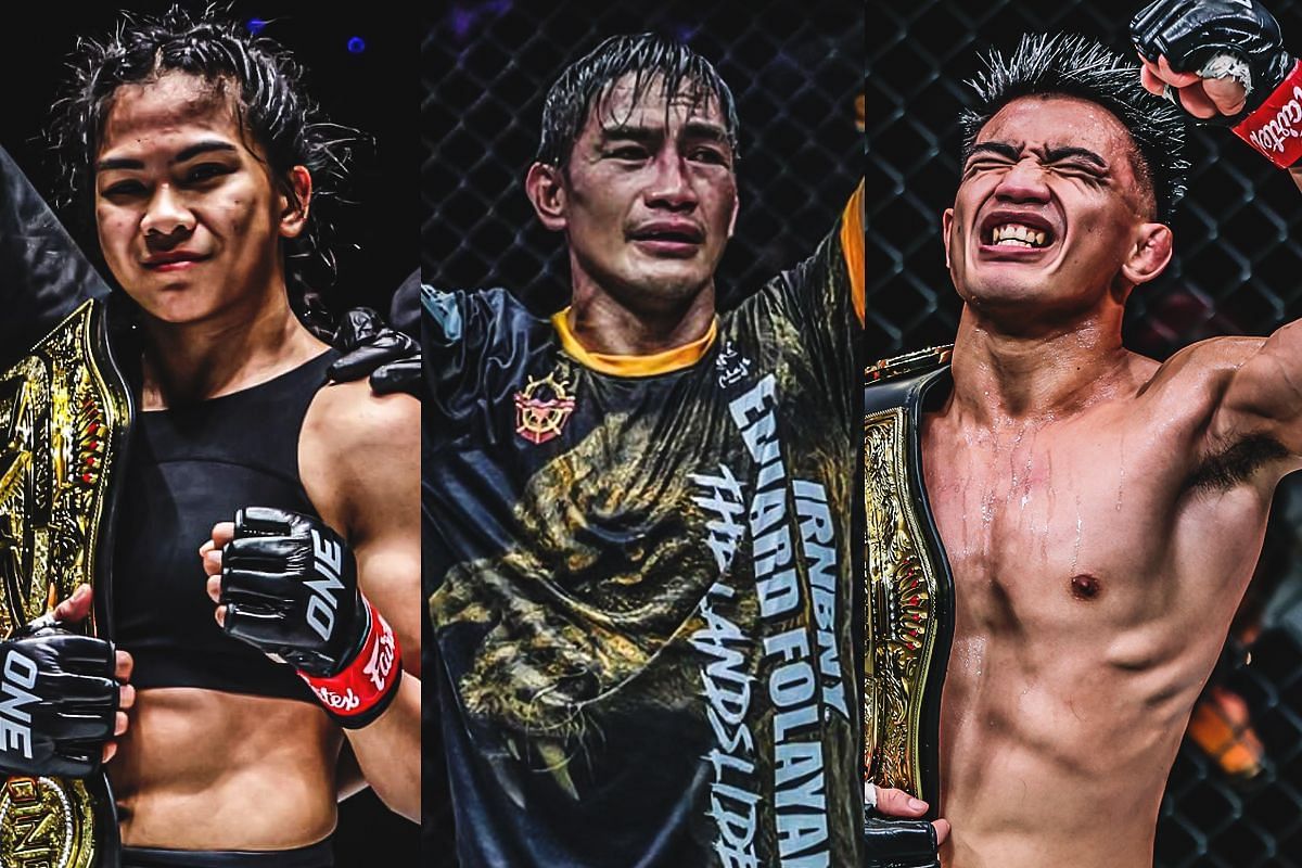Denice Zamboanga (left), Eduard Folayang (middle), and Joshua Pacio (right) | Image credit: ONE Championship