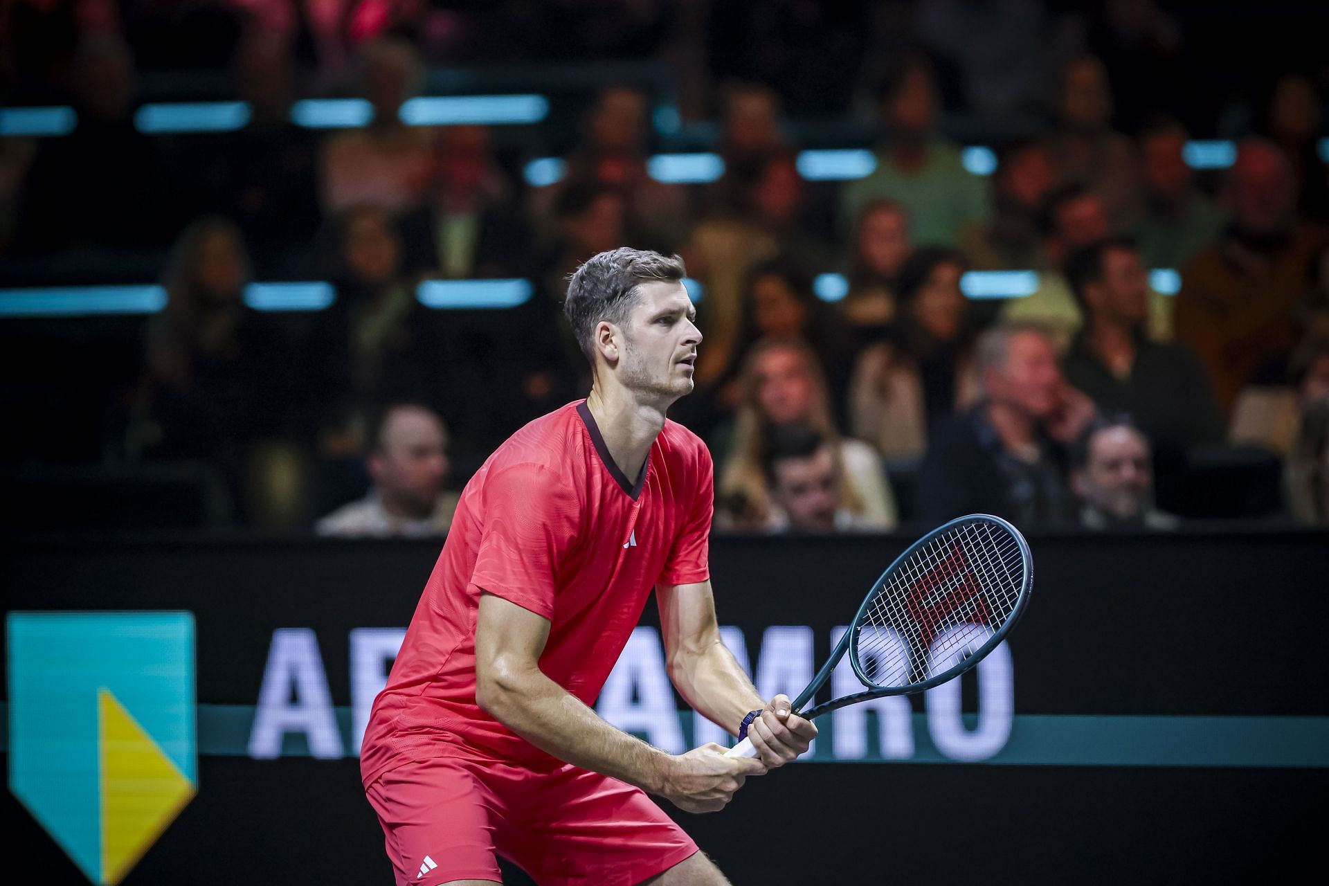 Hubert Hurkacz of Poland in action during the semi final round tennis game in Men&#039;s Singles match against Carlos Alcaraz of Spain at the ATP500 tournament, the ABN AMRO Open - Source: Getty