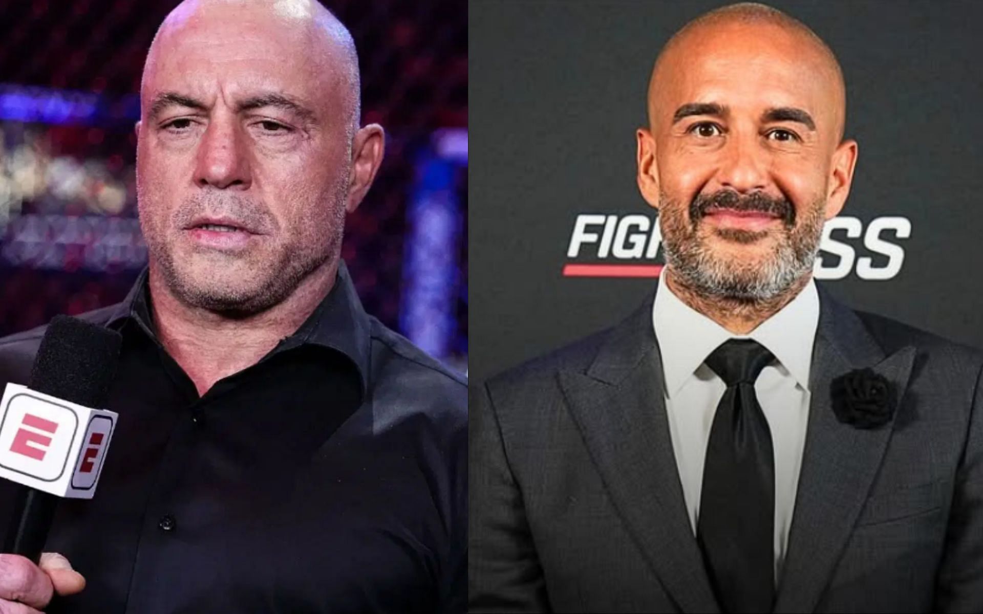 Jon Anik (right) shows his support for Joe Rogan