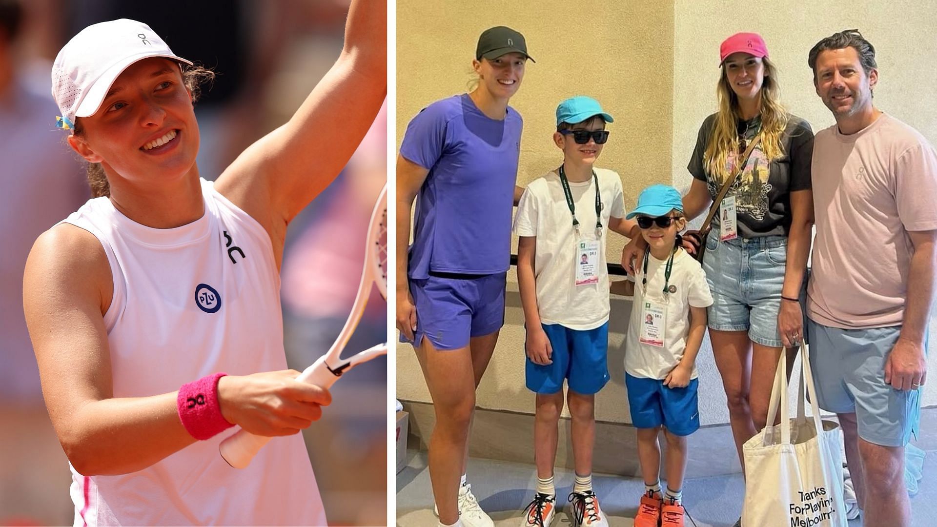 Iga Swiatek (L) with Wim Fissette and family (R) (Image Source: Getty and Instagram - @jasmienclijsner)