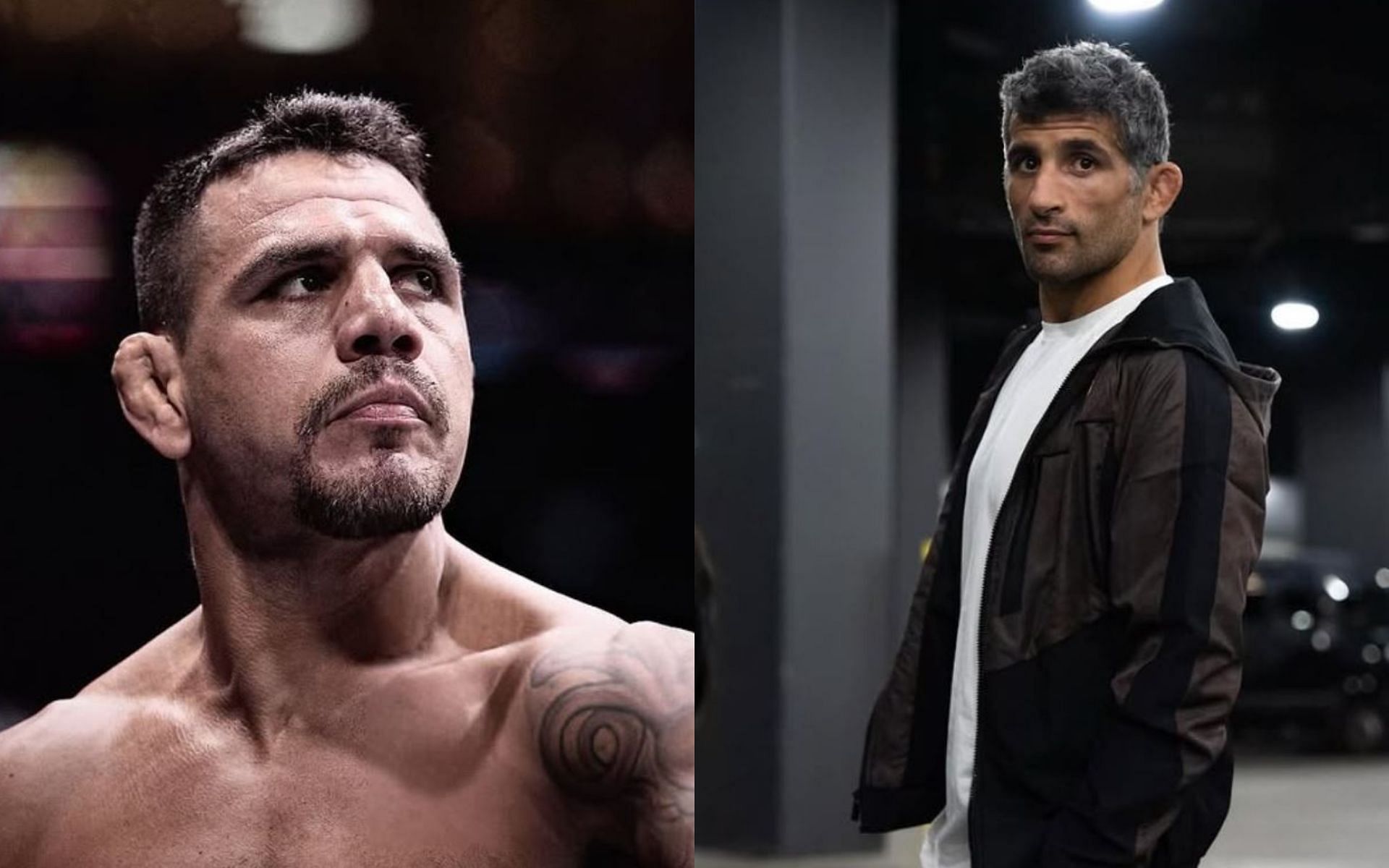 Rafael Dos Anjos (left) visits Beneil Dariush (right) in his gym. [Image credit: @rdosanjosmma, @beneildariush on Instagram]