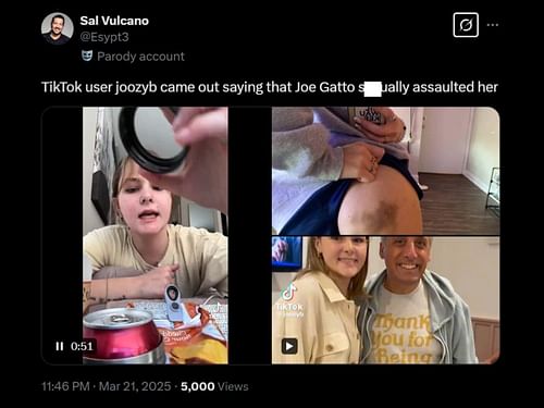 TikToker claims Joe Gatto s*xually assaulted her. (Image via X/@Esypt3)