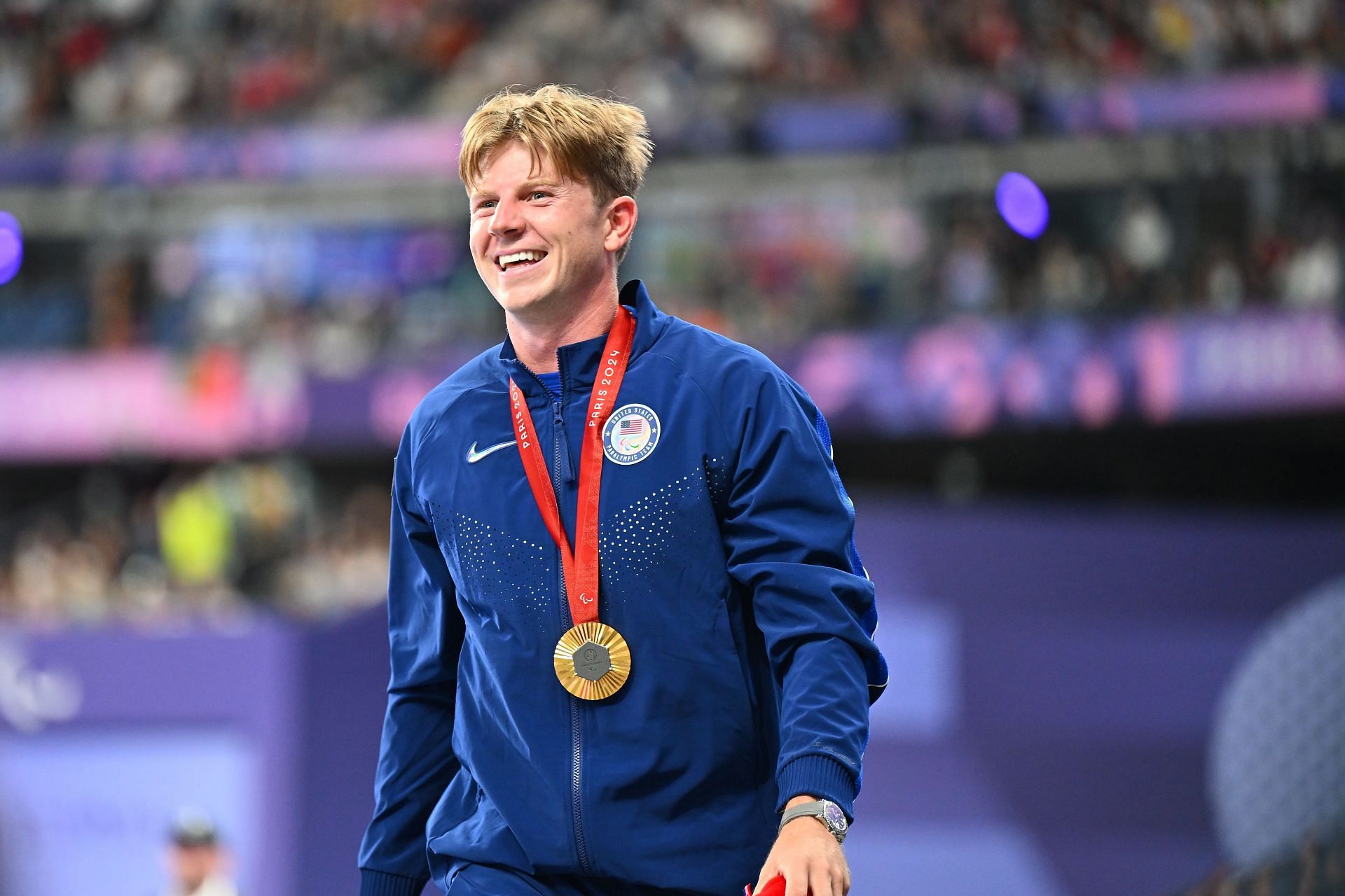 Hunter Woodhall of Team USA at the 2024 Summer Paralympic Games in Paris, France. (Photo by Getty Images)