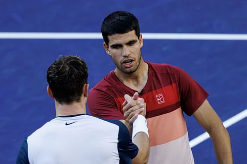 Carlos Alcaraz pictured with Jack Draper at the 2025 BNP Paribas Open in Indian Wells - Image Source: Getty
