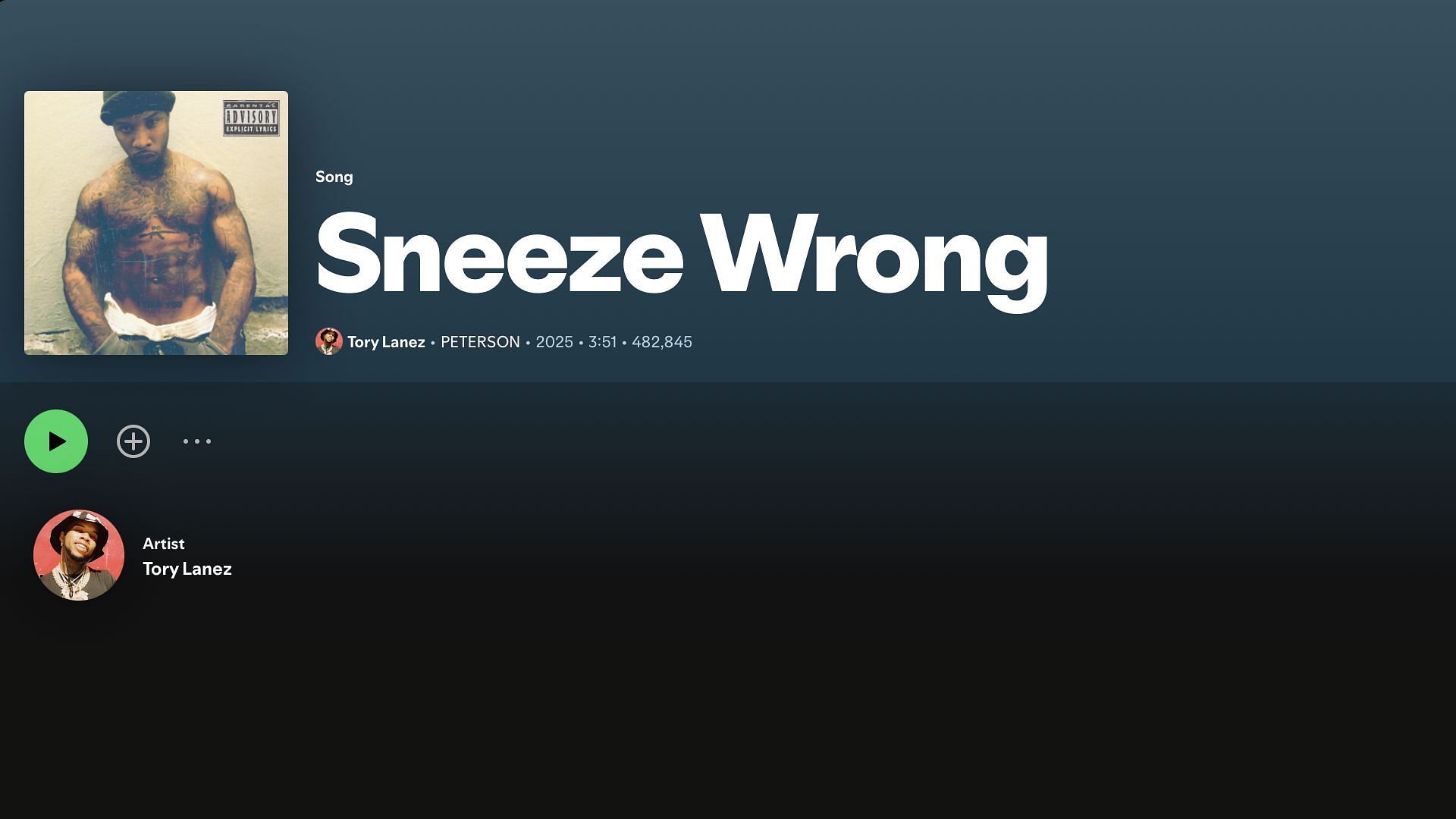 Track 3 on Tory Lanez&#039;s eighth studio album &#039;PETERSON&#039; distributed to streaming platforms on March 7, 2025 (Image via Spotify)