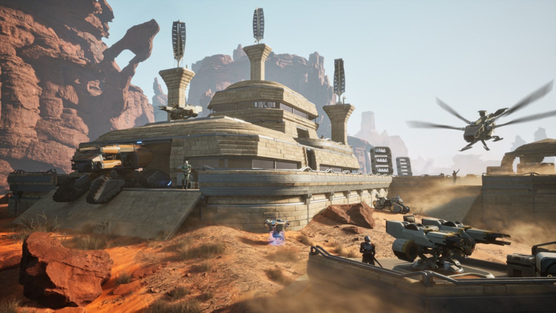 Why not build an epic desert fortress with your friends? (Image via Funcom)