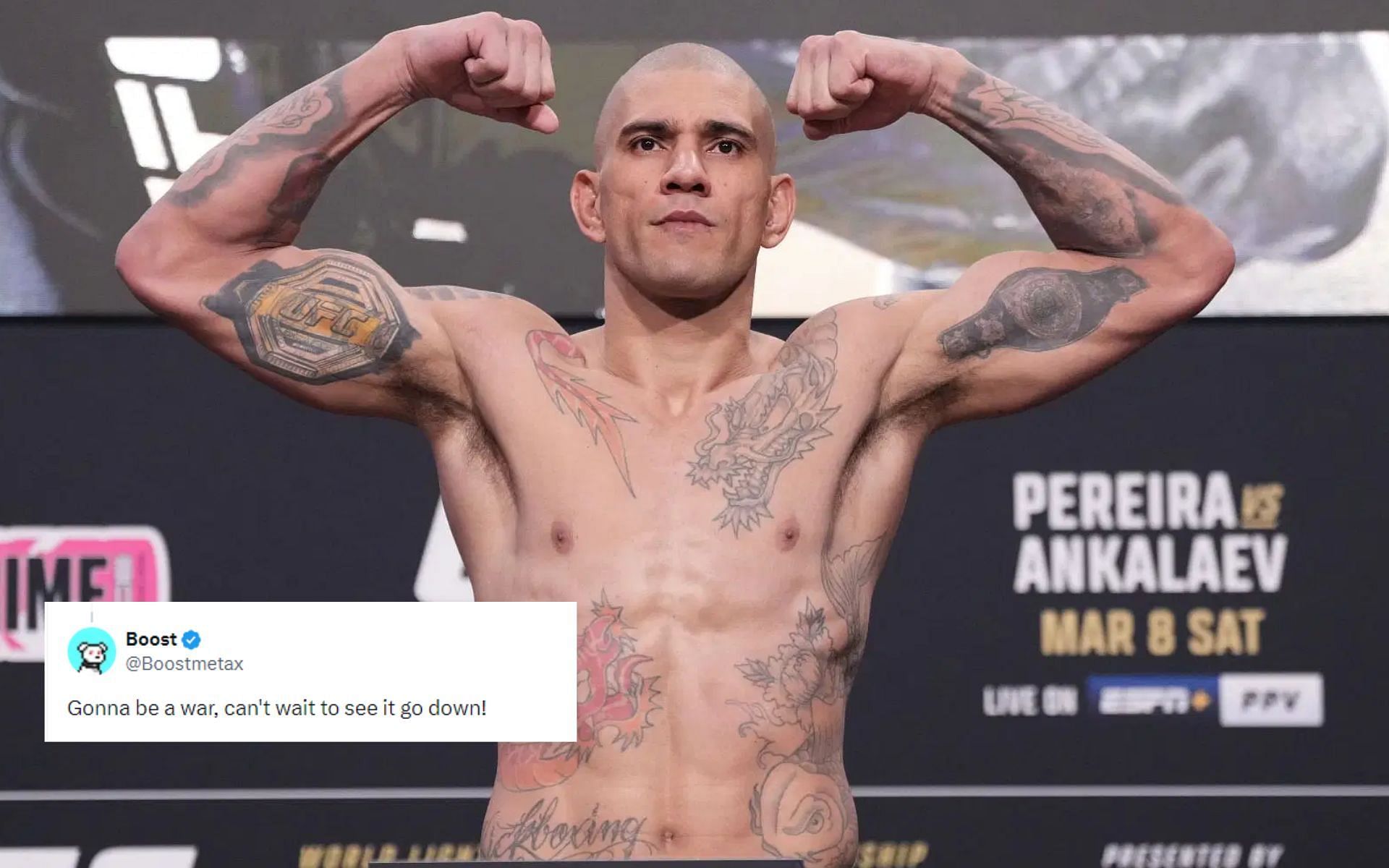 Fans share their reaction after Alex Pereira makes weight for UFC 313 title fight against Magomed Ankalaev [Image courtesy: @UFC on X, and Getty Images]