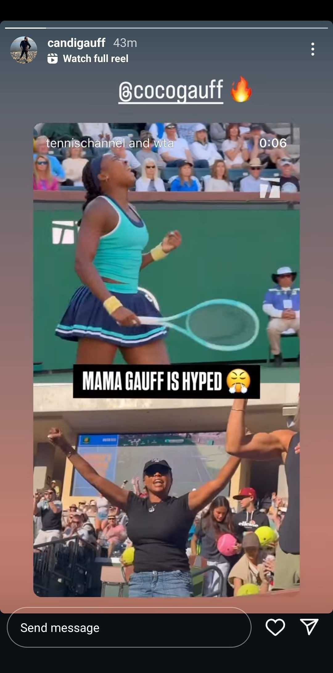 Screengrab of Candi Gauff&#039;s Instagram story. Source: Instagram @candigauff