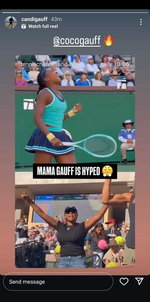 Screengrab of Candi Gauff's Instagram story. Source: Instagram @candigauff