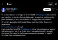 The streamer's statement about viewbotters (Image via @WestCOL/X)