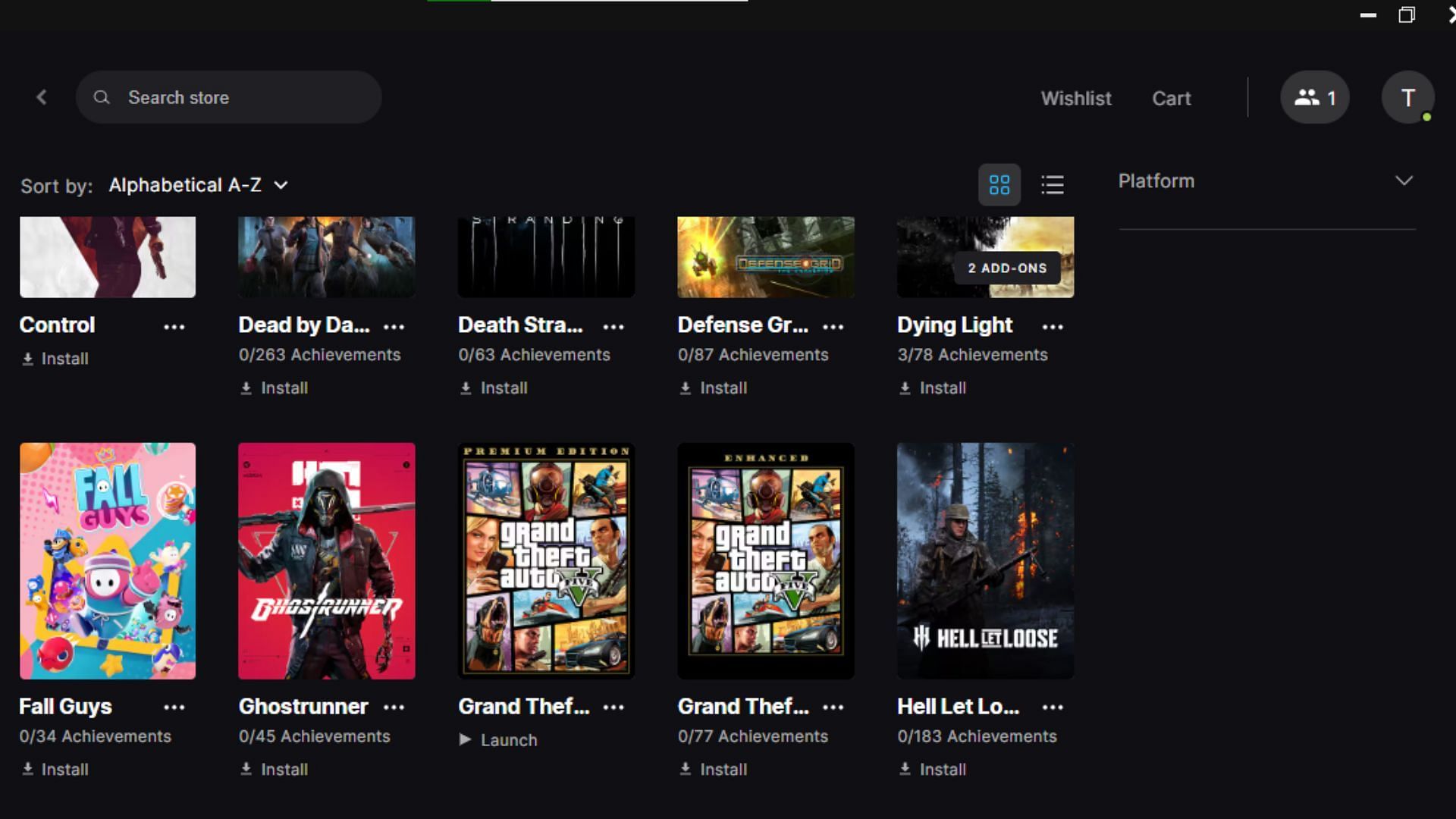 GTA5 Enhanced on Epic Games next to the Legacy edition (Image via Epic Games Launcher)