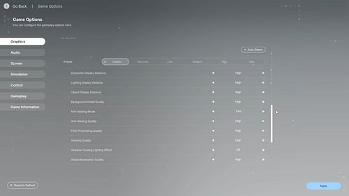 Inzoi graphics settings page (Image via KRAFTON)