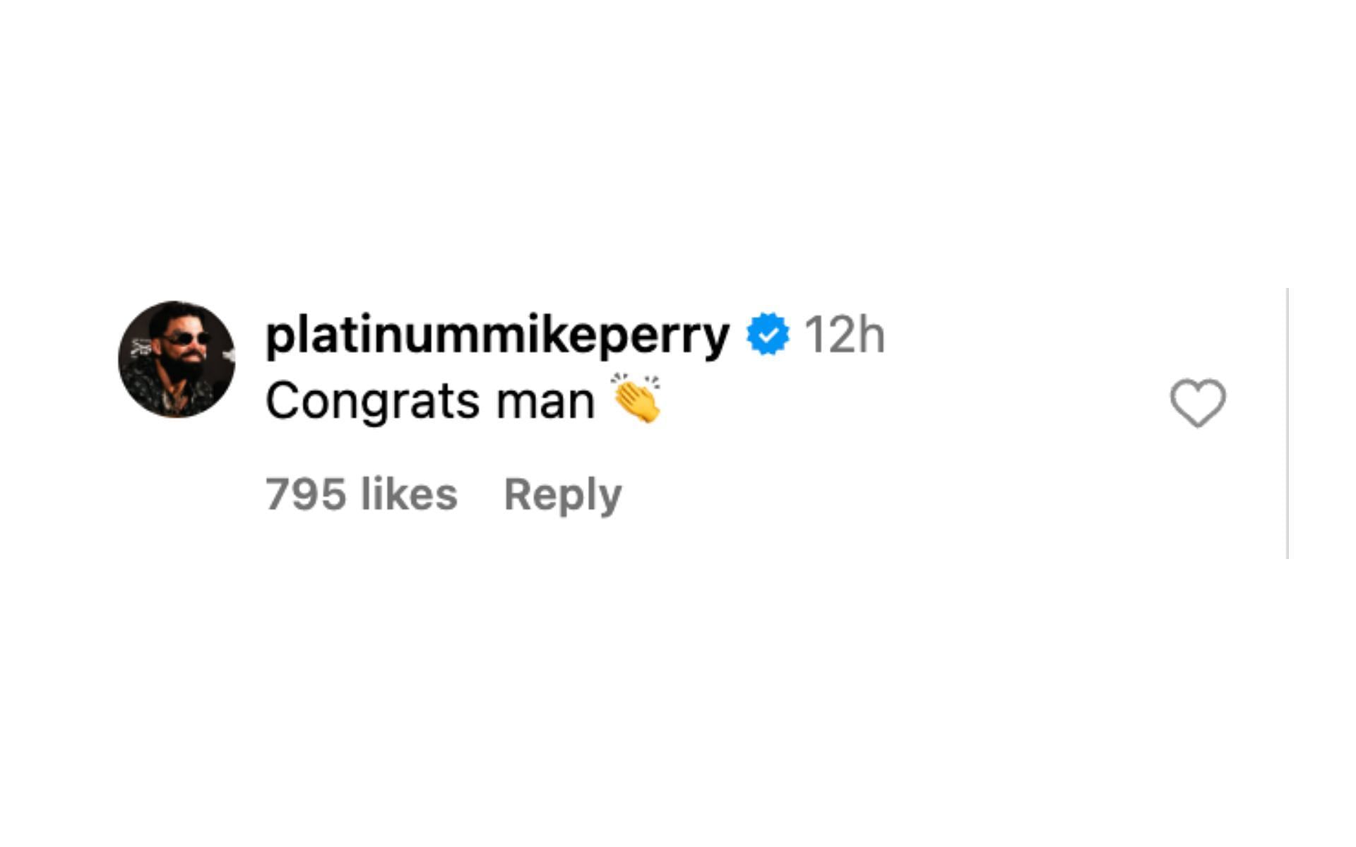 Mike Perry&#039;s comment. [Screenshot courtesy: @platinummikeperry on Instagram]