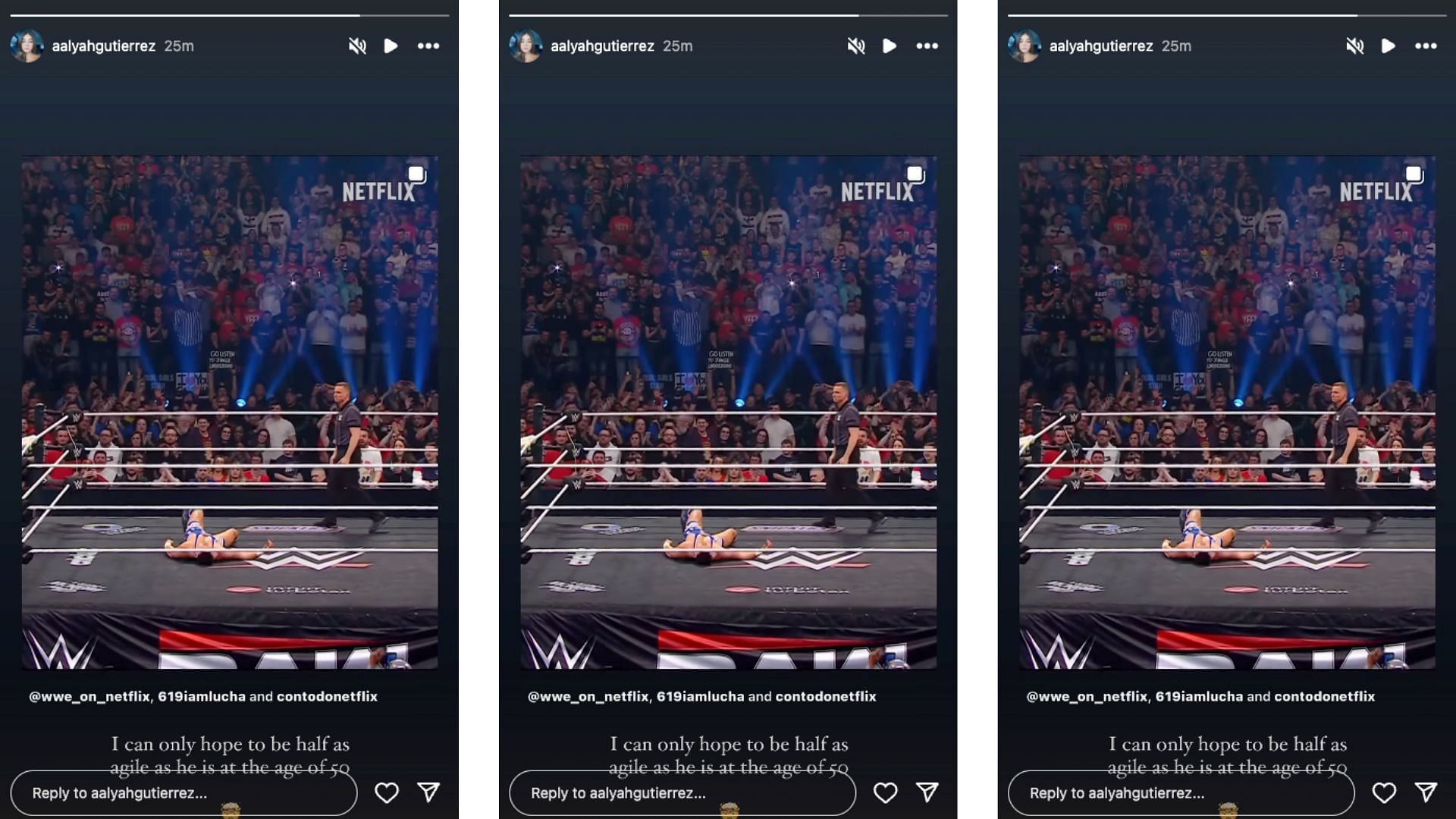 Mysterio reacts to her father&#039;s match on social media. [Image credit: Aalyah Mysterio&#039;s Instagram story]