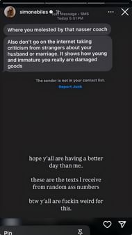 Screenshot of Simone Biles' Instagram Story/ Source: Instagram/ @simonebiles