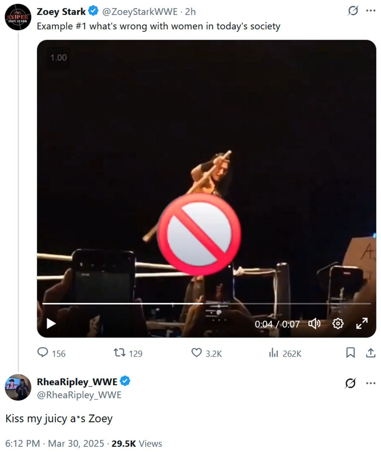 Rhea Ripley quips back at Zoey Stark [Photo Credit: Screenshot of Ripley&#039;s response to Stark on X]