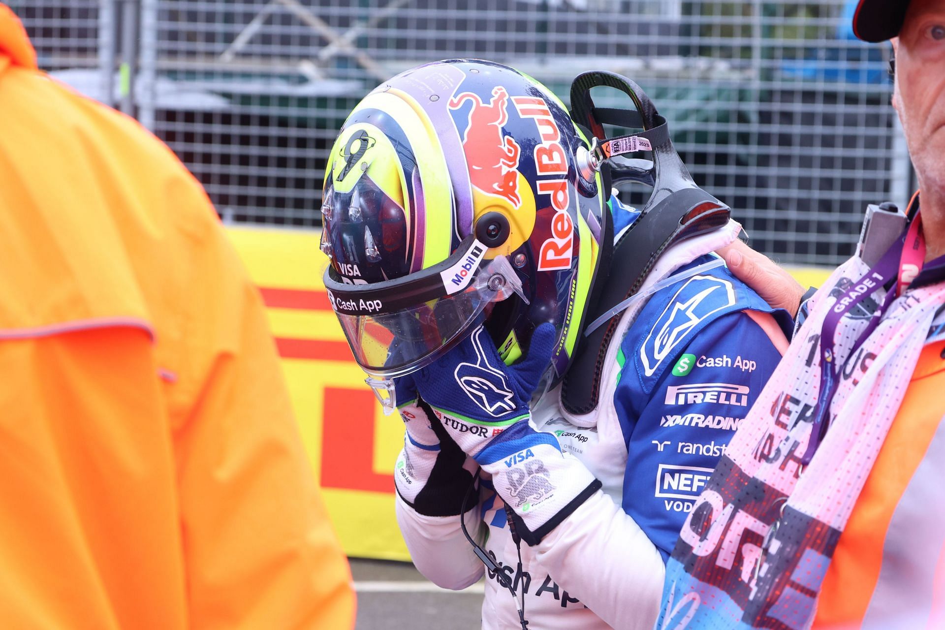 An emotional Isack Hadjar after his crash at Albert Park Circuit in Melbourne, Australia - Source: Getty