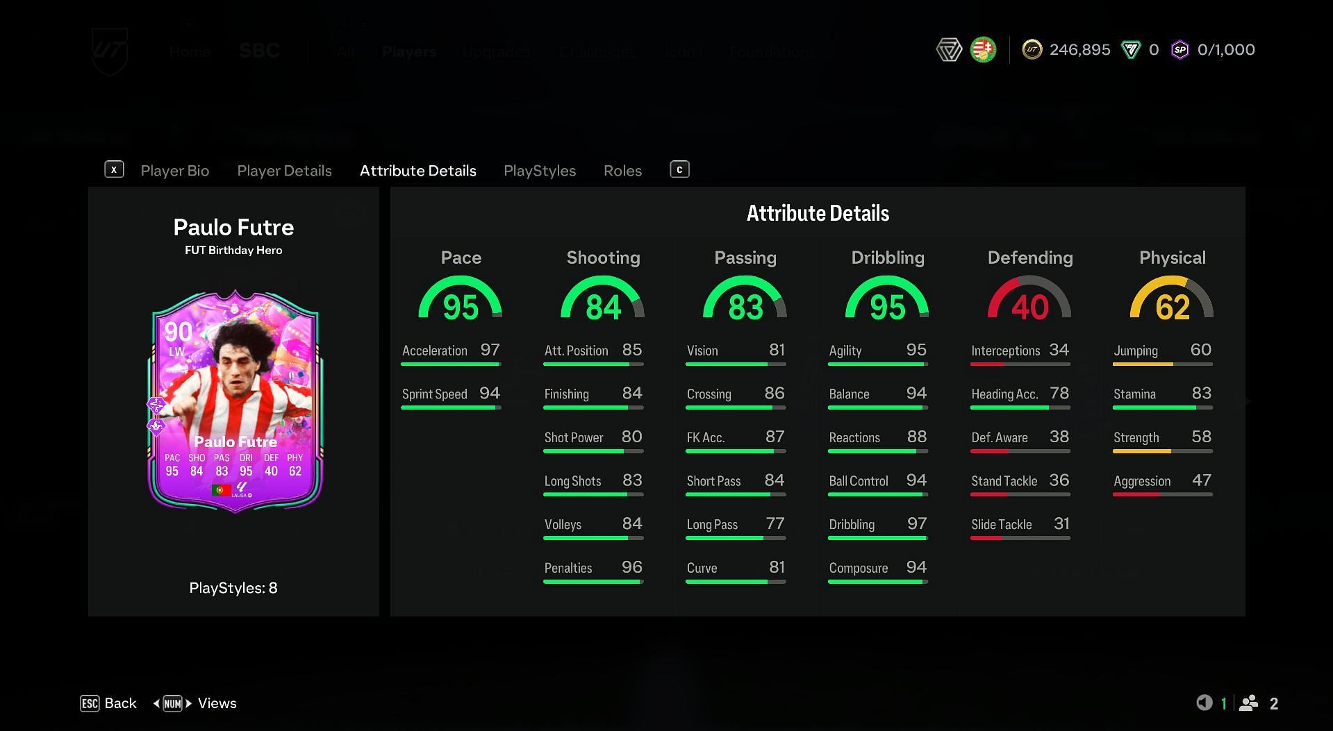 Paulo Futre&#039;s latest promo card attributes (Image via EA Sports)