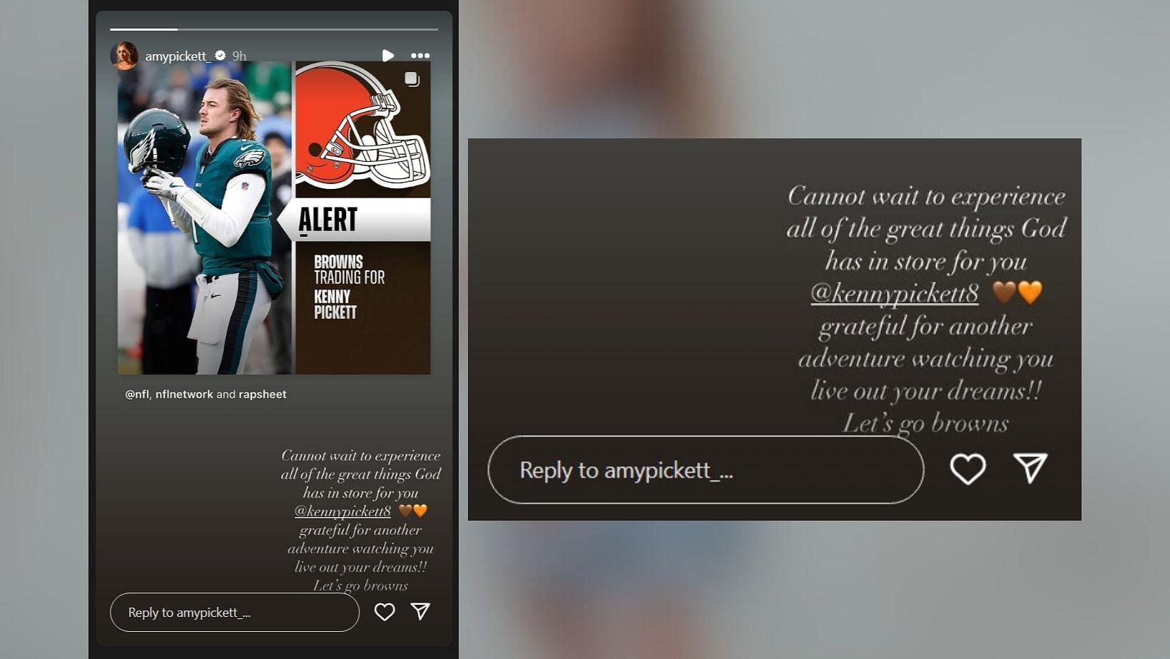 Amy Pickett makes feelings known on Kenny Pickett getting traded to Browns (image credit: instagram/amypickett)