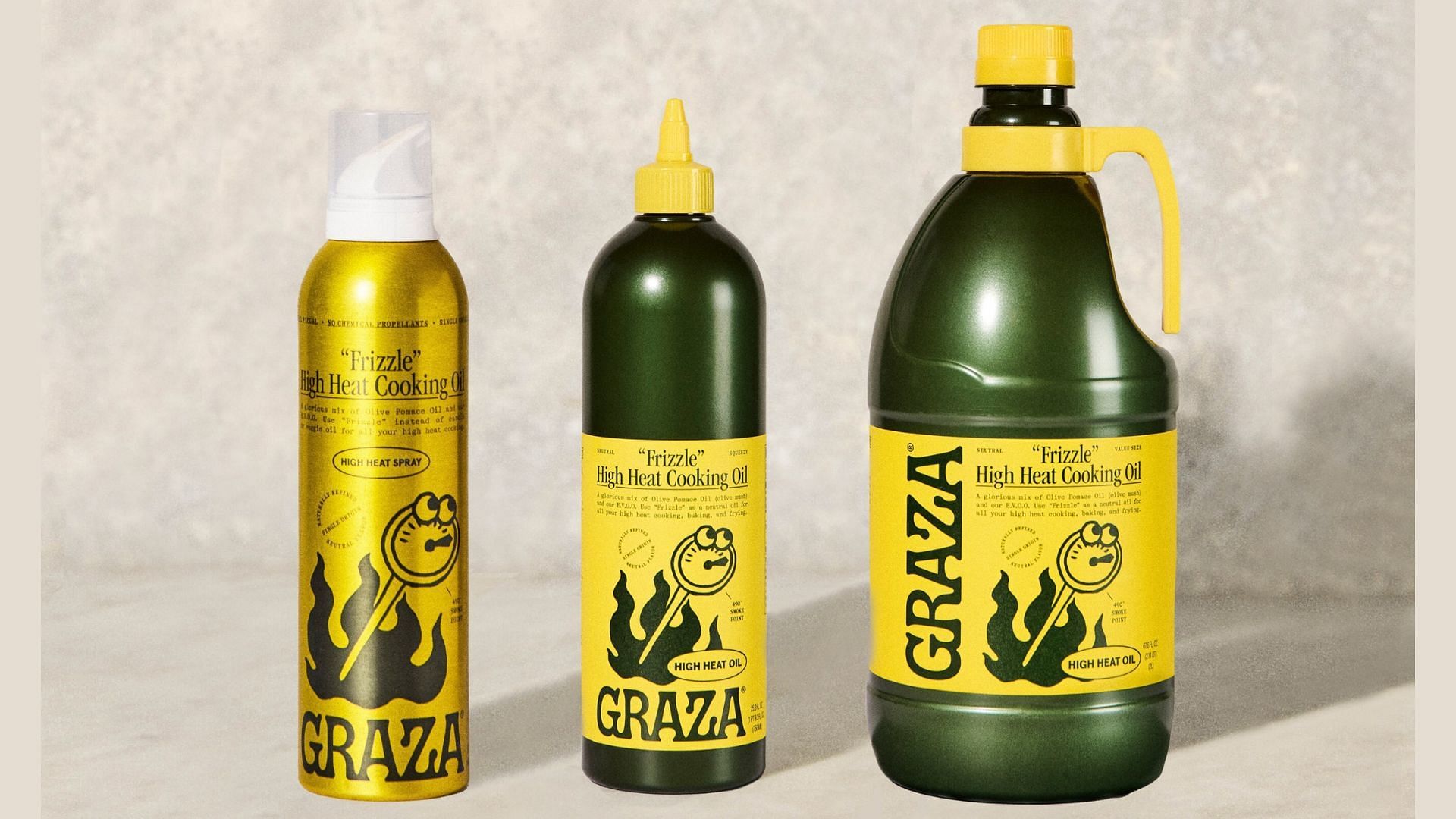 The three formats of Graza&#039;s new Frizzle Oil (Image via Graza)