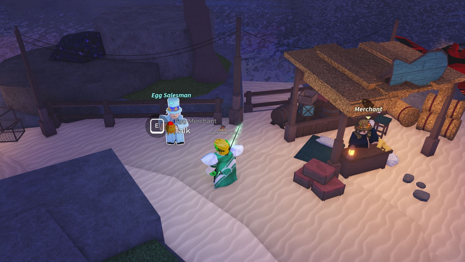 The Egg Salesman is on Moosewood and Roslit Bay islands (Image via Roblox)