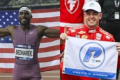 Scott McLaughlin reacts as Kenny Bednarek makes feelings known about attending NTT Indycar series
