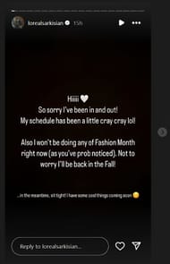 Loreal Sarkisian IG Story(Image Credits: @lorealsarkisian / Instagram)