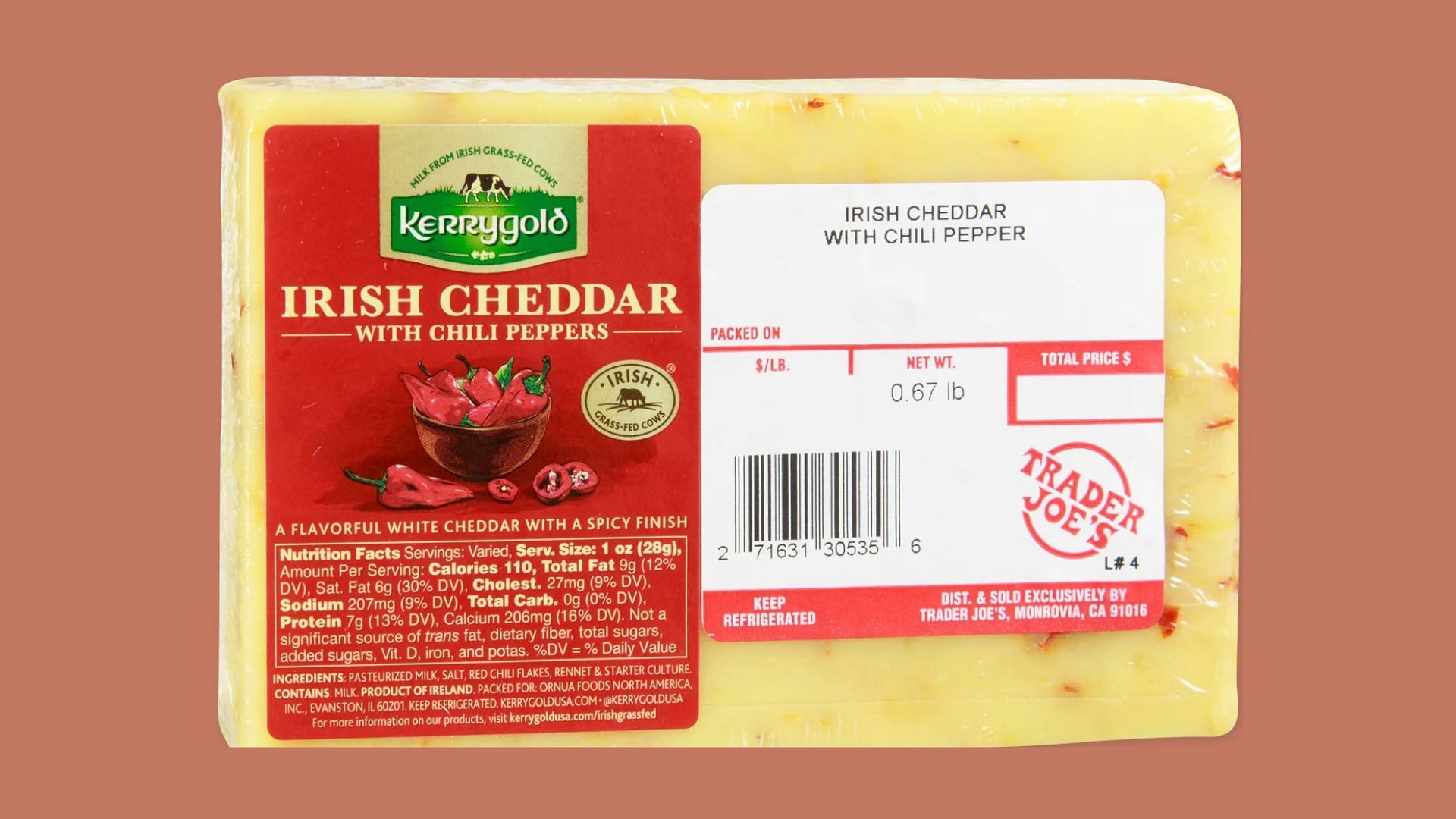 Kerrygold Irish Cheddar with Chili Peppers (Image via Trader Joe&#039;s)