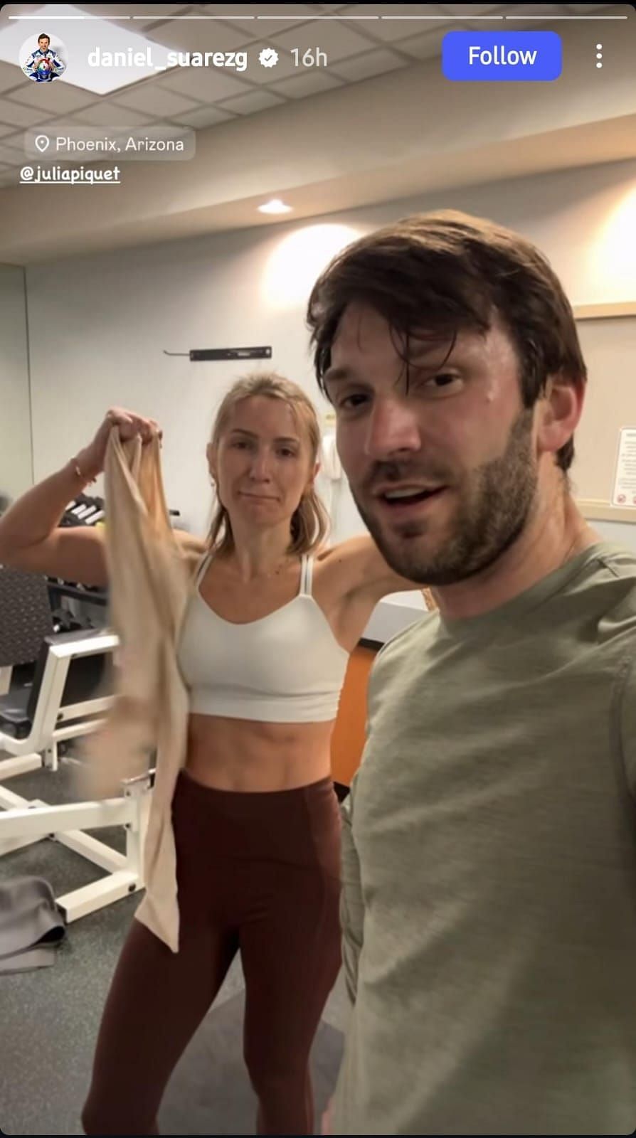 Daniel Suarez and his wife Julia Piquet went for a workout amid the Shriners Children&#039;s 500 race preparation at Phoenix Raceway (Source: @daniel_suarezg via Instagram)