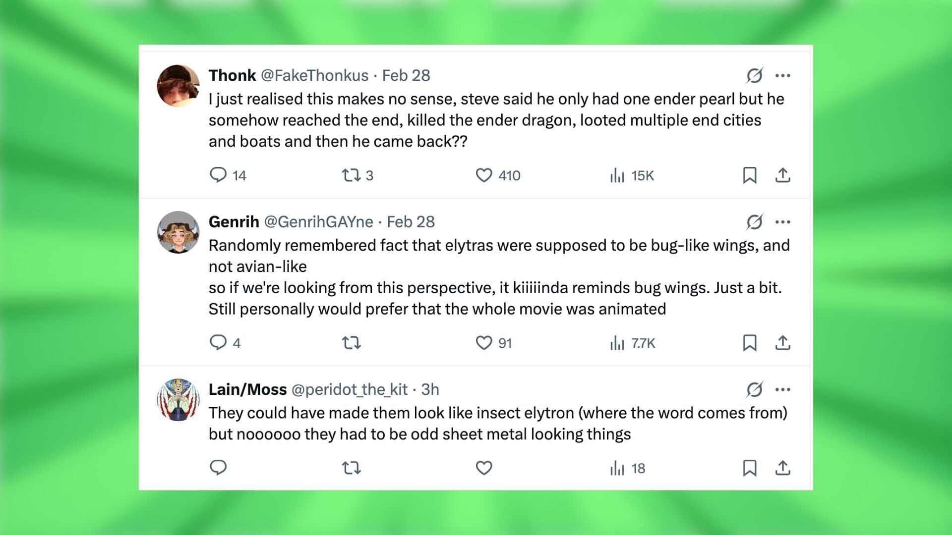 Players were not happy with the elytra design in the Minecraft movie (Image via X)