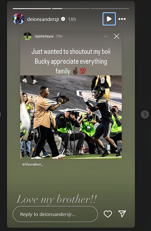 IG Story of Deion Sanders Jr.( Image Credits: Deion Sanders Jr. Instagram)