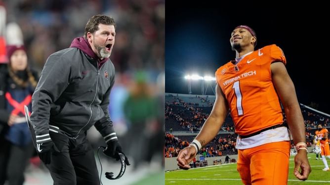 Virginia Tech HC Brent Pry gives health update on QB Kyron Drones following injury