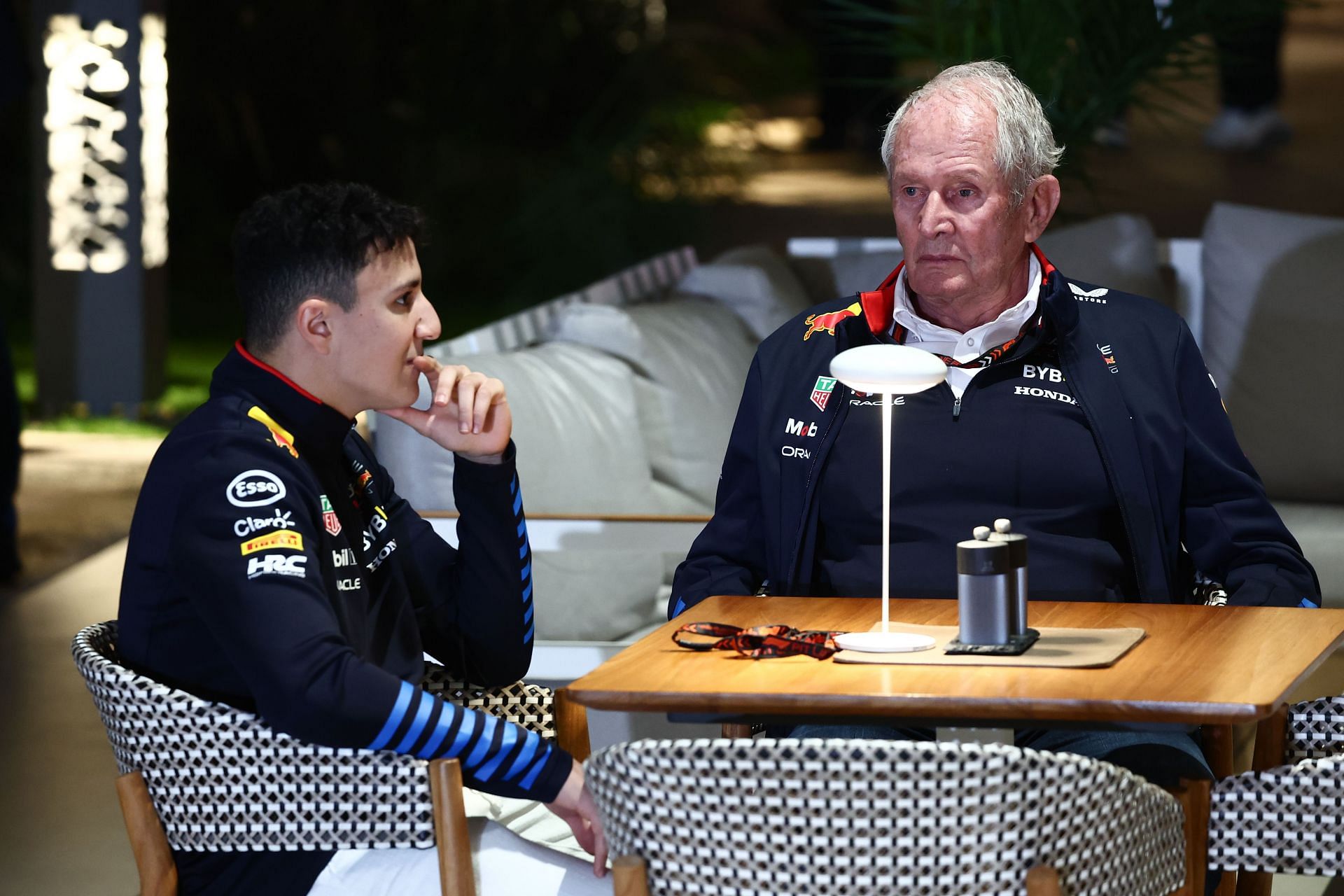 Helmut Marko and Isack Hadjar before the 2024 Qatar Grand Prix Qualifying - Source: Getty