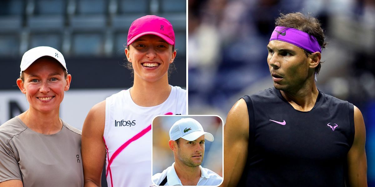 Iga Swiatek with Daria Abramowicz (L), Rafael Nadal (R) and Andy Roddick (inset) - Source: Getty