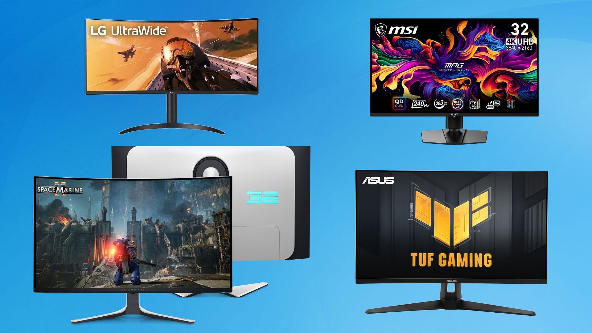 Best gaming monitors in 2025 (Image via Dell, MSI, LG, Asus)