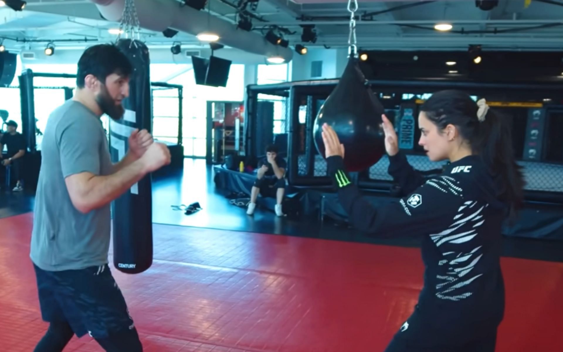 Nina-Marie Daniele shows Magomed Ankalaev Shara Bullet&rsquo;s killer technique. [Image courtesy: @NinaDrama on Youtube]