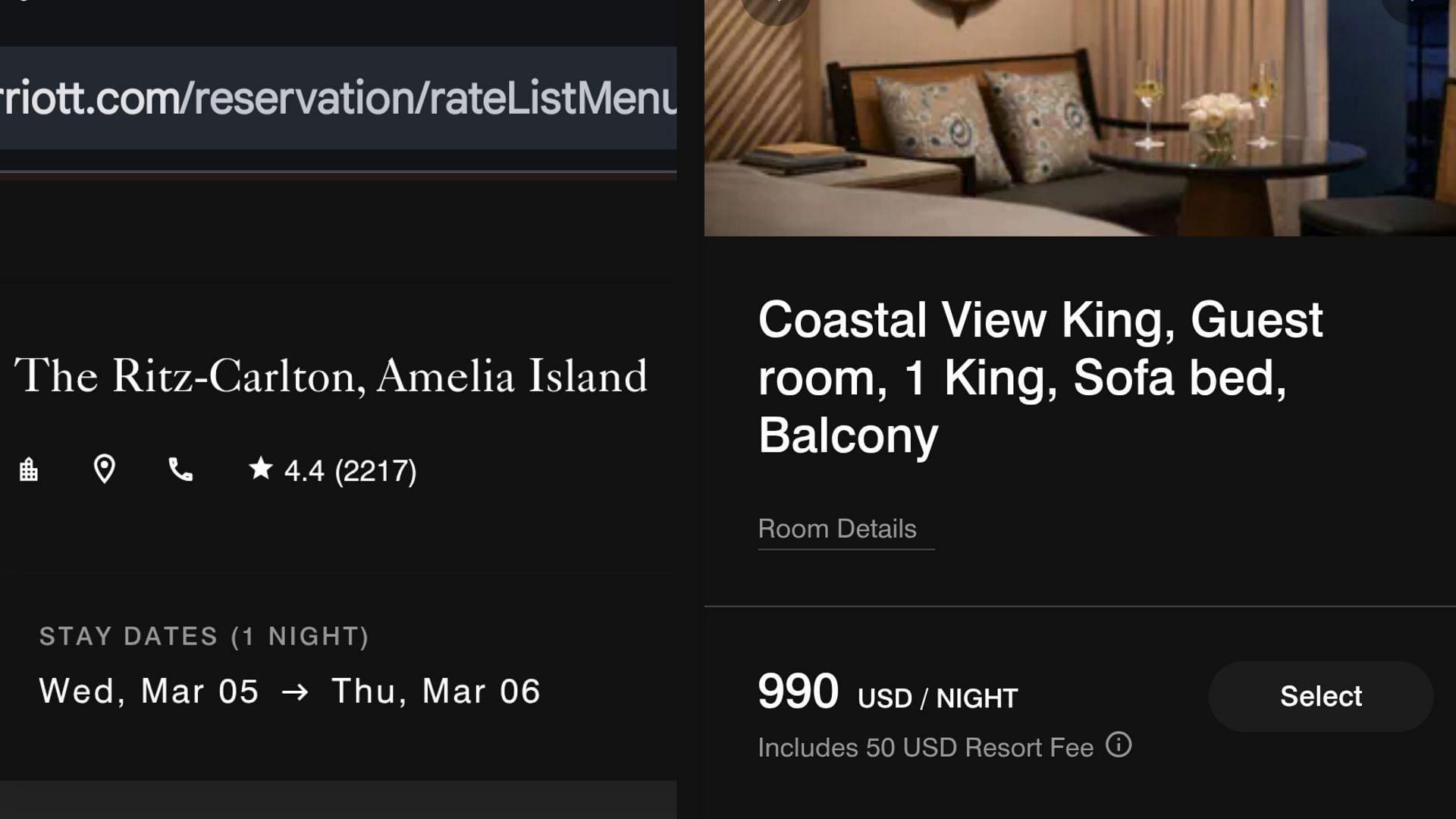 Rates of the Ritz-Carlton Hotel in Amelia Island/ source: JW Marriott official website