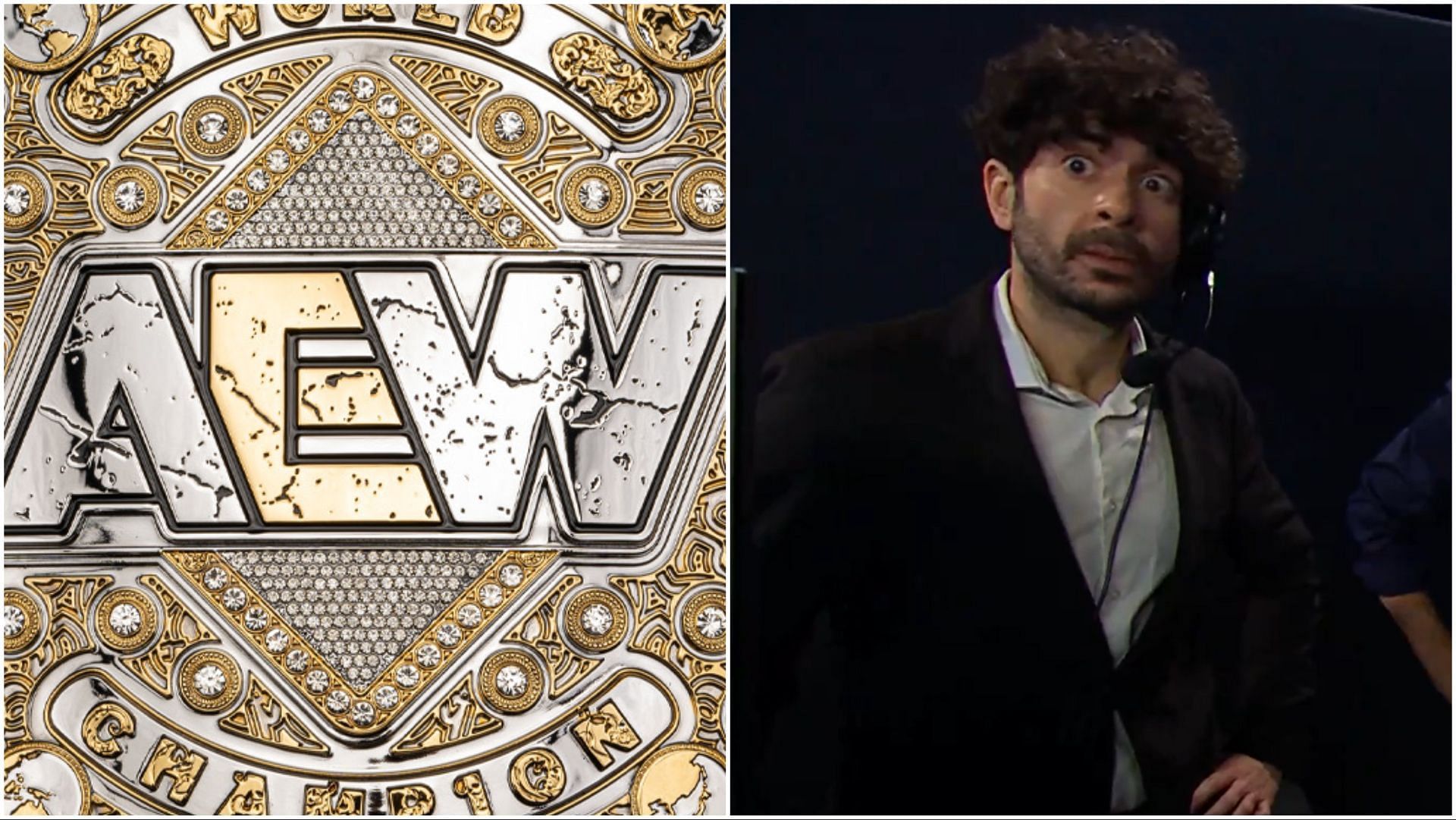 AEW championship on display, AEW President Tony Khan backstage