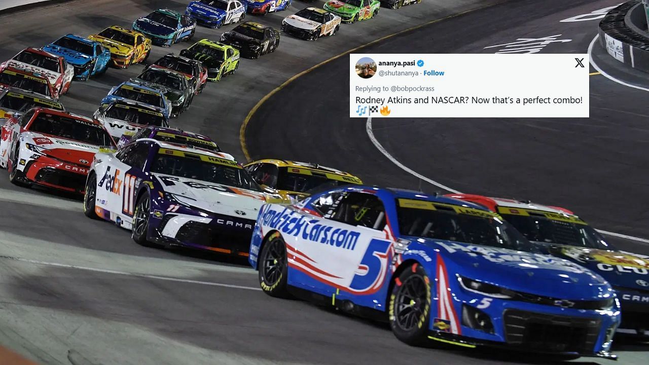 NASCAR at Bristol Motor Speedwayy (Background Image via Getty, Tweet via @shutananya on X)