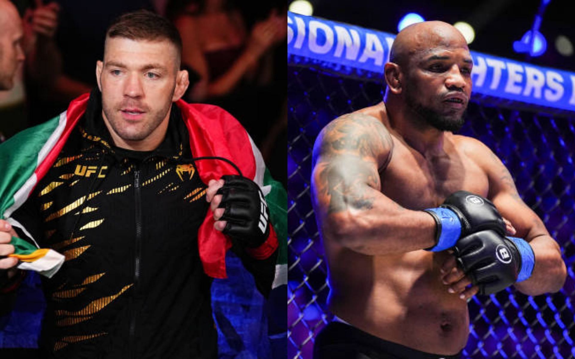 Dricus du Plessis (left) reacts to praise from Yoel Romero (right) [Image credits: Getty Images]