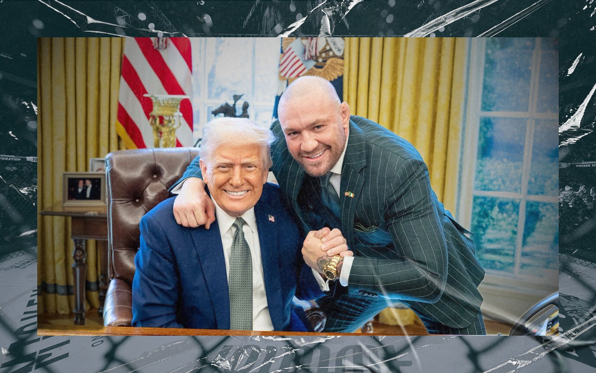 Conor McGregor (right) poses with POTUS Donald Trump (left) at the Oval office of The White House. [Image courtesy: @POTUS on X]