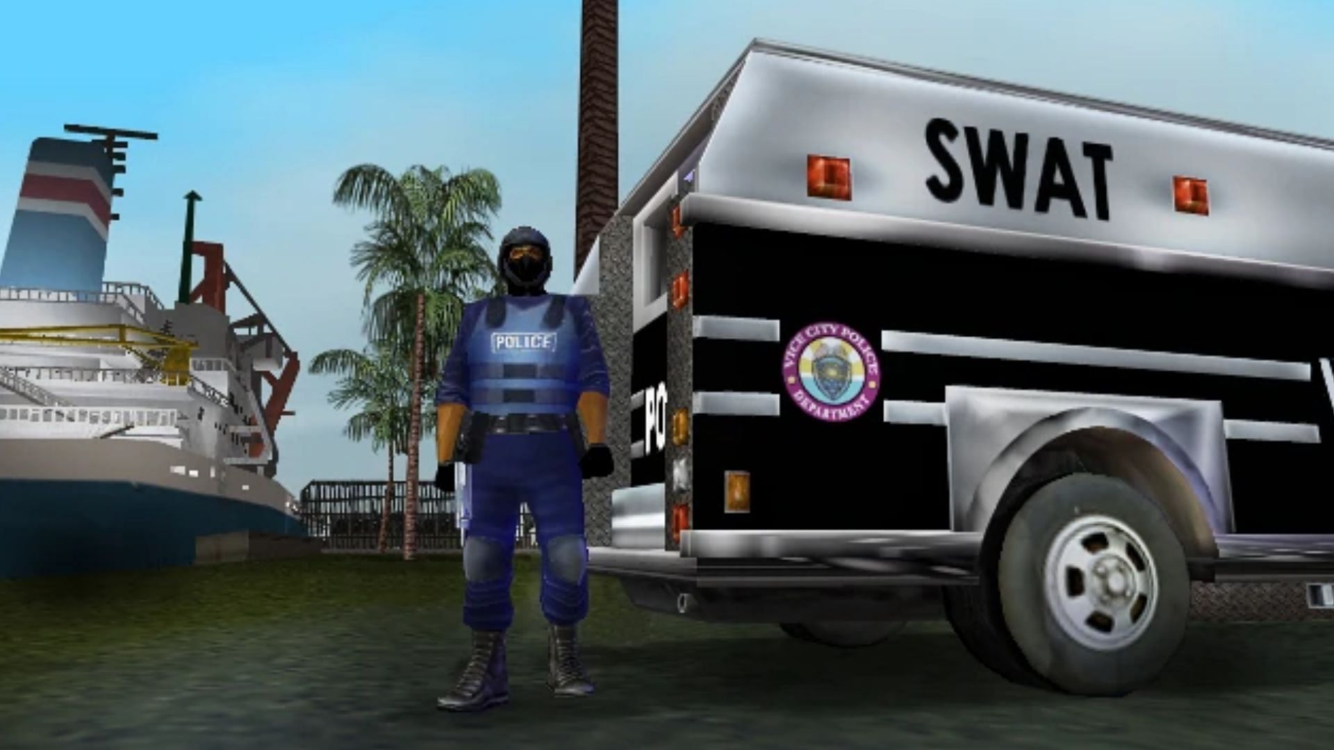 Cops in Grand Theft Auto Vice City can keep you on the run for a while (Image via Rockstar Games)