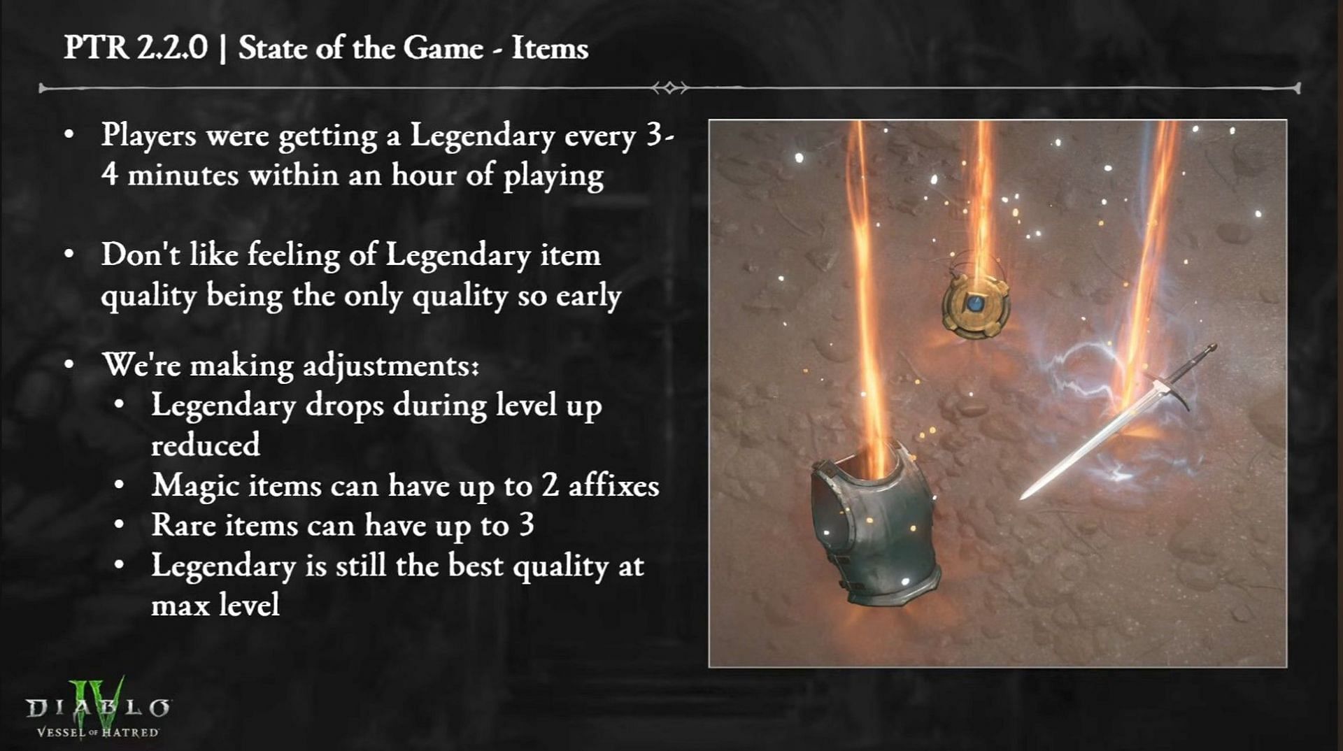 Legendary loot drop rate has been significantly reduced for a slower progression (image via Blizzard Entertainment)